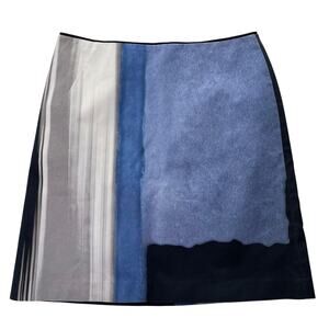 Elie Tahari Skirt 4 Blue Abstract Print Cotton Stretch Grosgrain Trim Office
